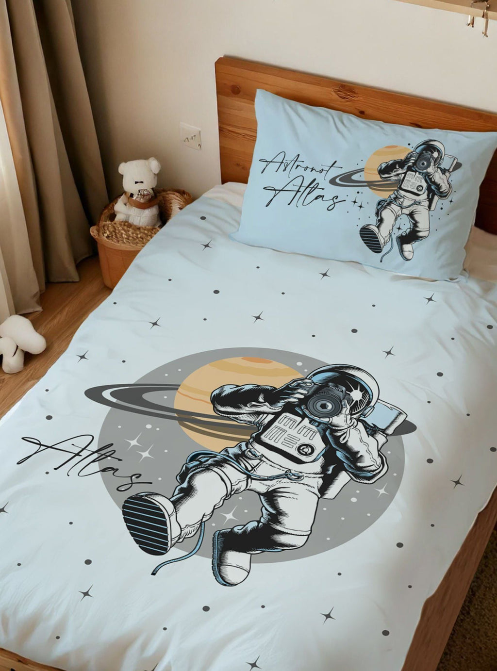 Kişiye Özel Tek Kişilik Nevresim Takımı Astronot