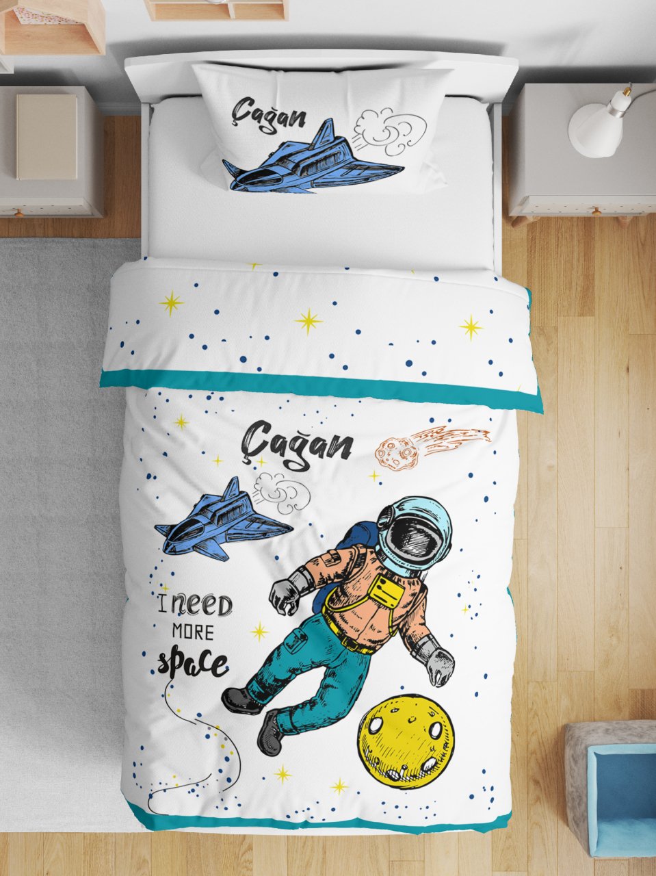 Kişiye Özel Çift Taraflı Yorgan Astronot Ürün ana görseli