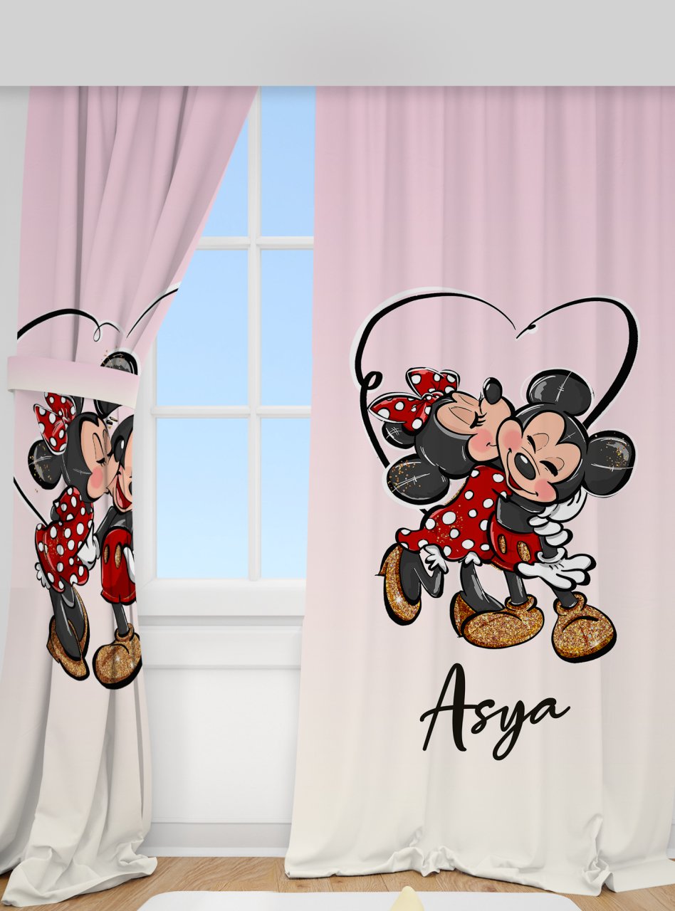 Kişiye Özel Baskılı Fon Perde Minnie Mickey Ürün ana görseli