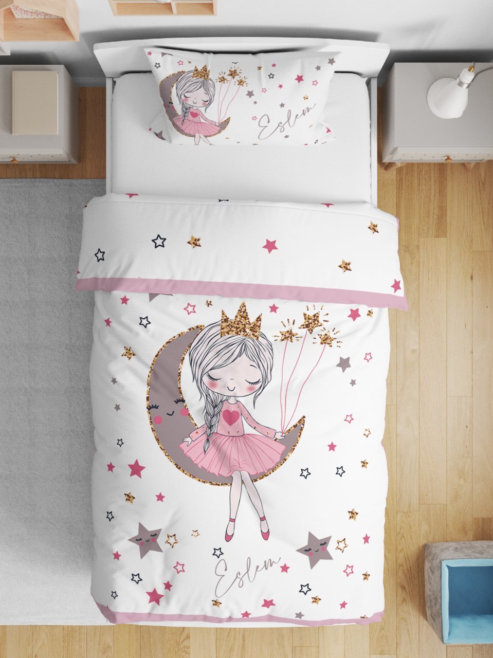 Çift Taraflı Pamuk Saten Nevresim Seti Aydaki Kız Ürün ana görseli