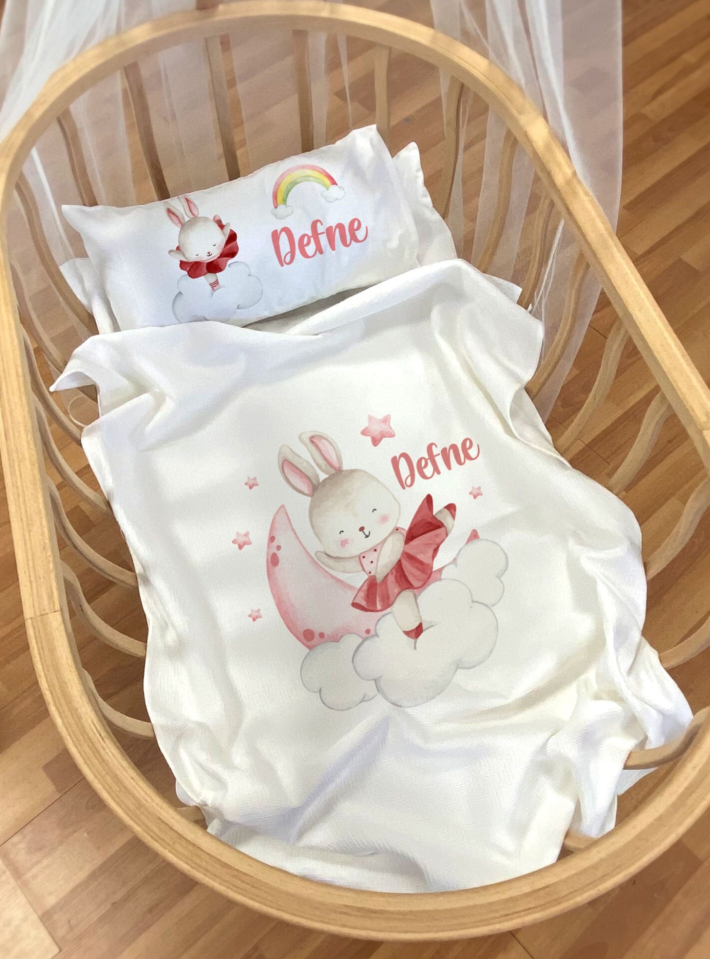 Anne Yanı ve Park Yatak Pike Seti Balerin Tavşan Ürün ana görseli