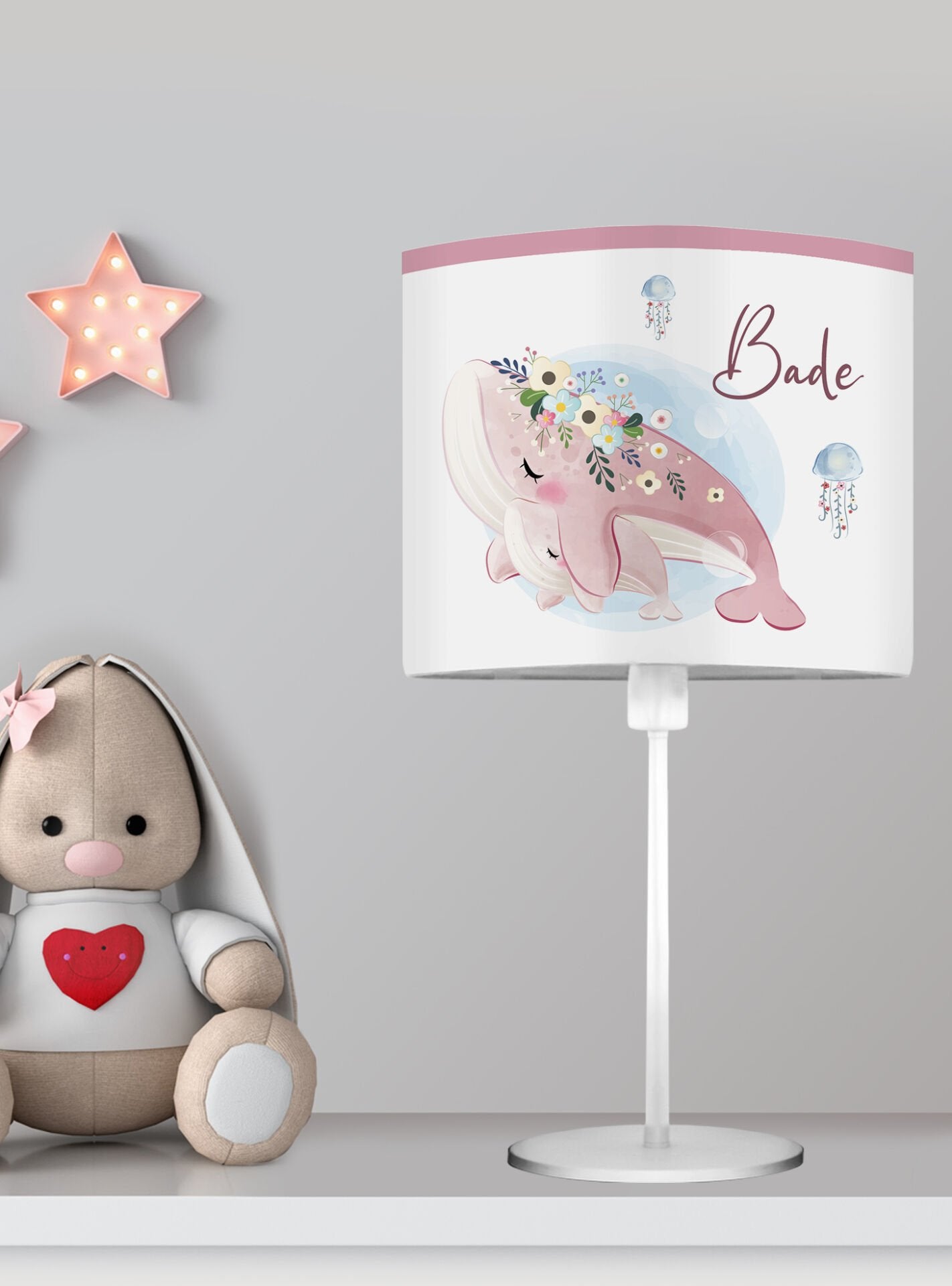 Kişiye Özel Başucu Abajur Pembe Balina Ürün ana görseli