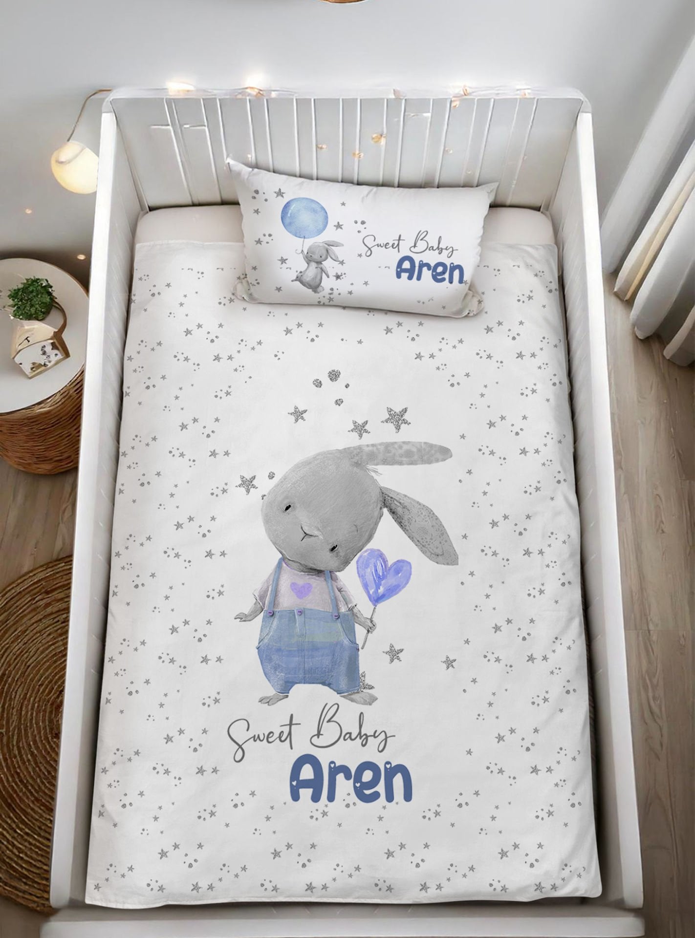 Kişiye Özel Bebek Nevresim Takımı Balonlu Tavşan Ürün ana görseli
