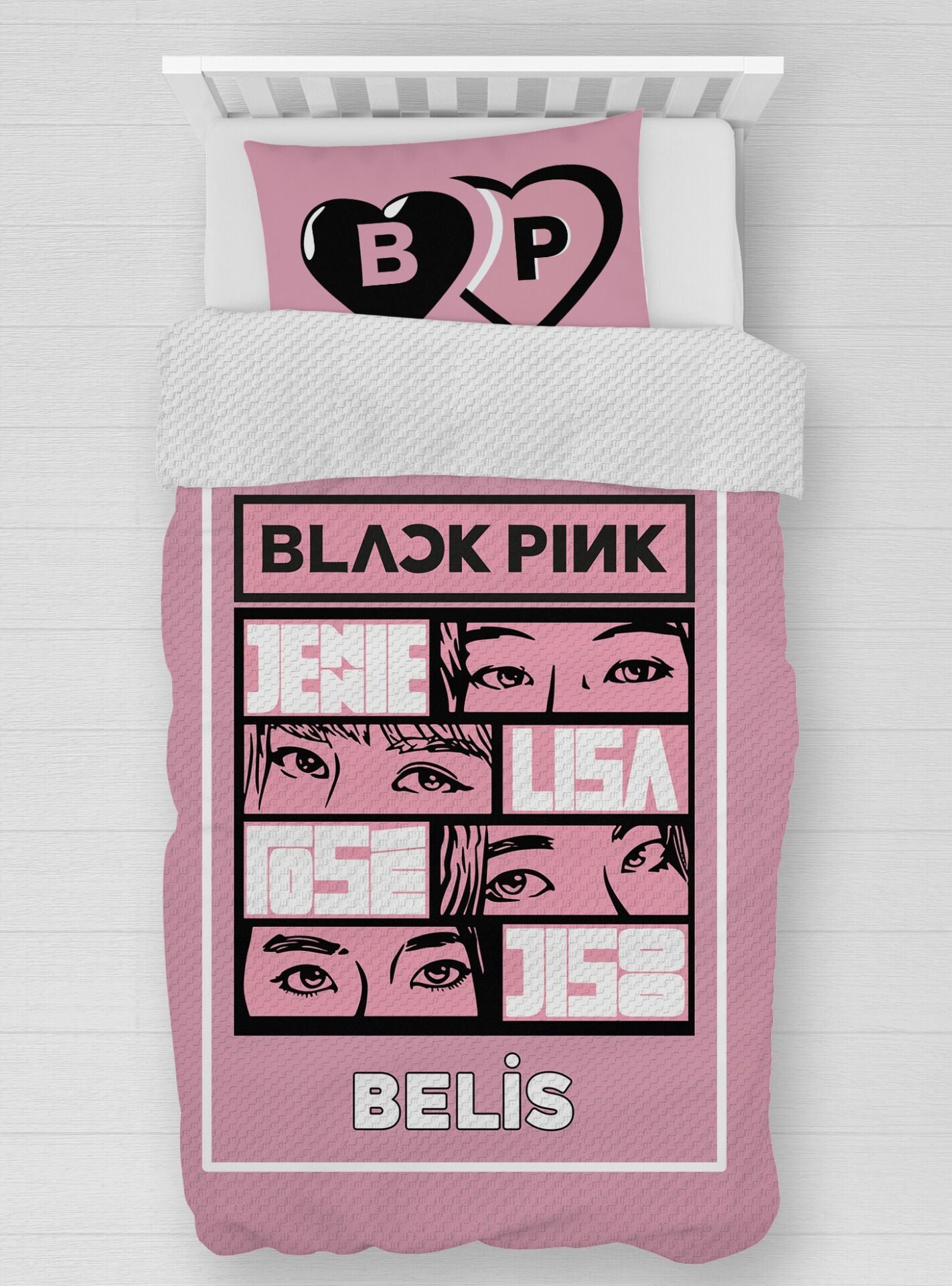 Kişiye Özel %100 Pamuk Tek Kişilik Pike Seti Black Pink tkpk72536953 Ürün ana görseli