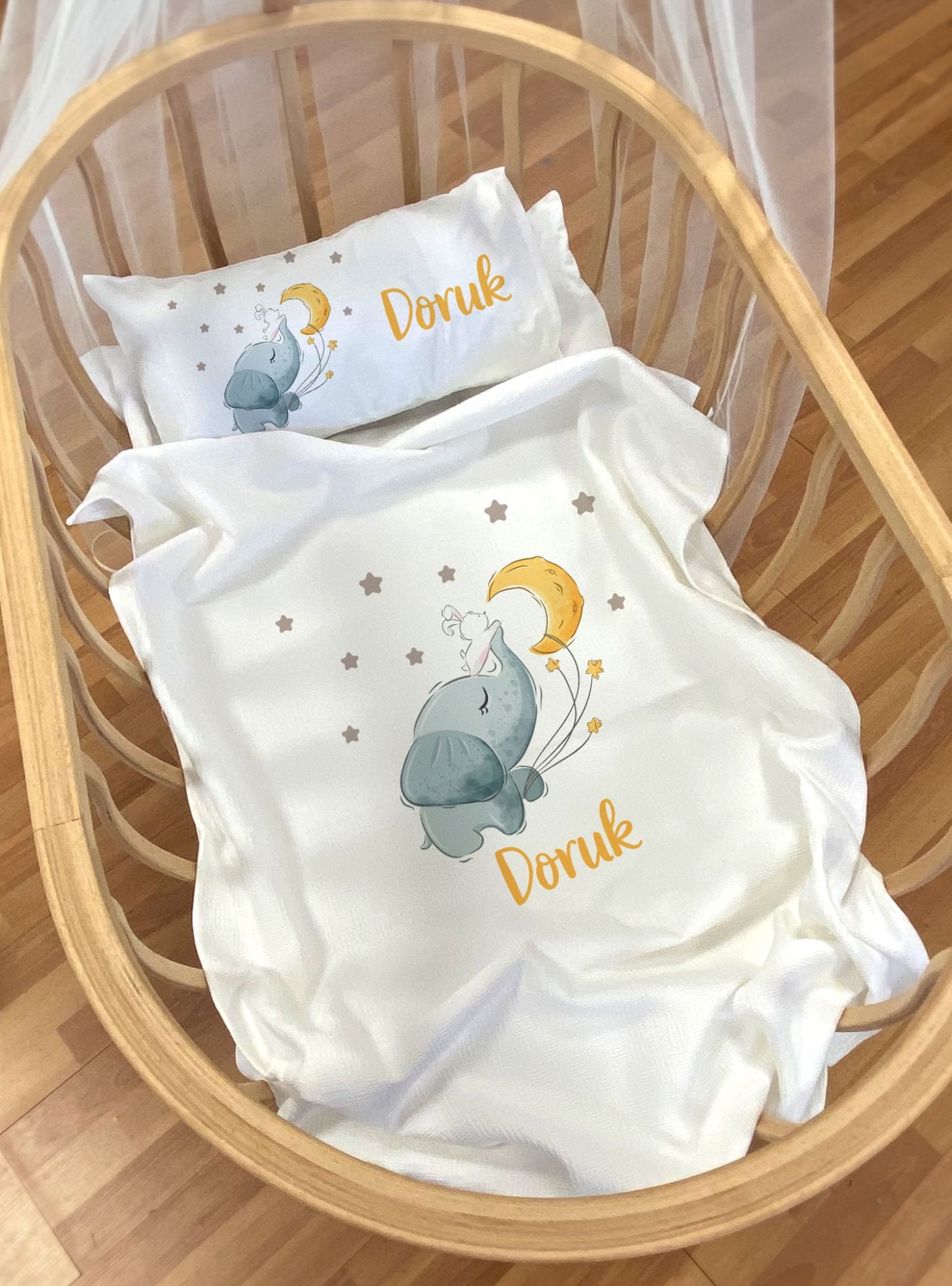 Anne Yanı ve Park Yatak Pike Seti Tavşanlı Fil Ürün ana görseli