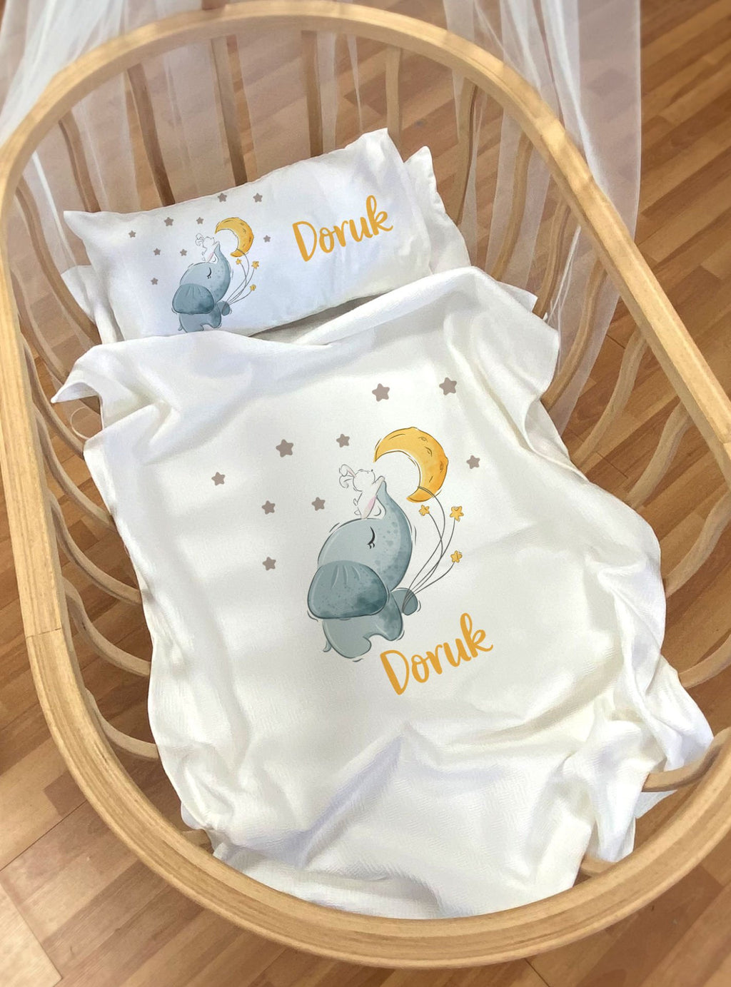Anne Yanı ve Park Yatak Pike Seti Tavşanlı Fil