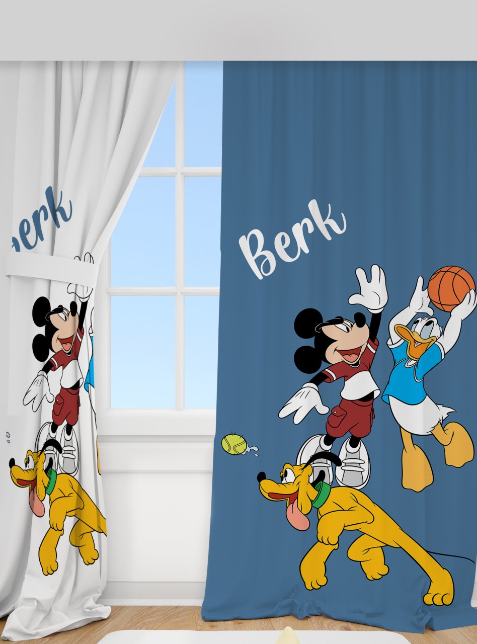 Kişiye Özel Baskılı Fon Perde Mickey ve Donald Duck