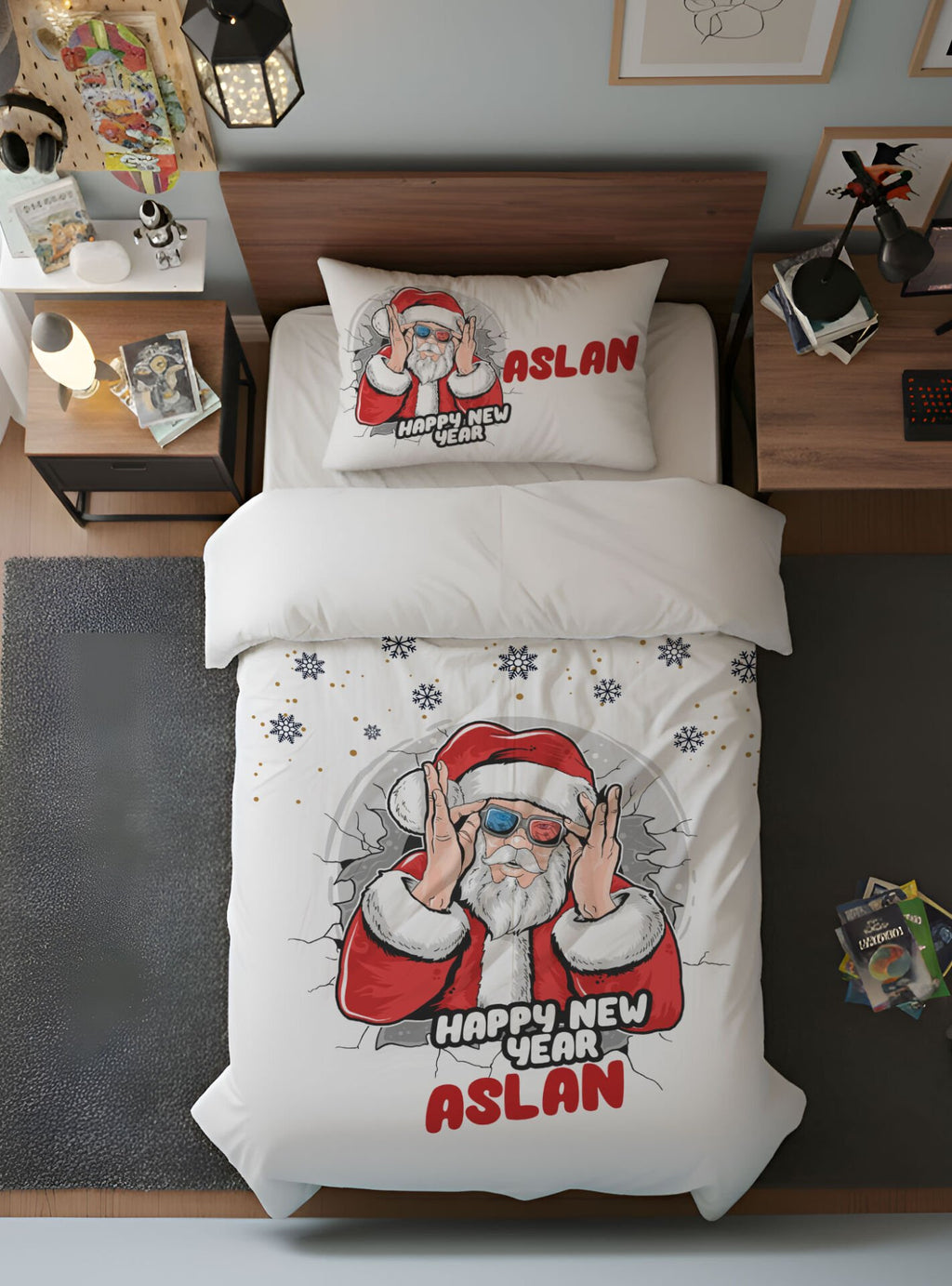 Kişiye Özel Genç Odası Tek Kişilik Nevresim Yeni Yıl