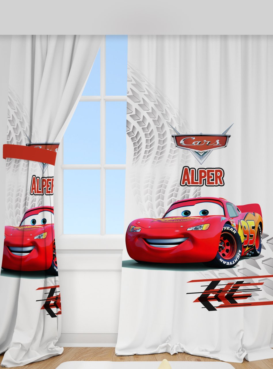 Kişiye Özel Baskılı Fon Perde Şimşek McQueen Cars Ürün ana görseli