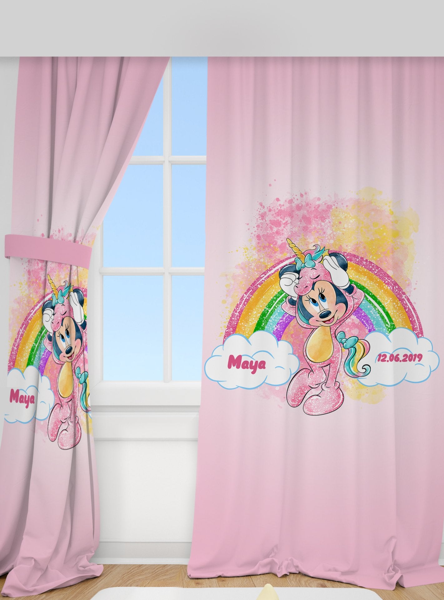Kişiye Özel Baskılı Fon Perde Minnie Mouse