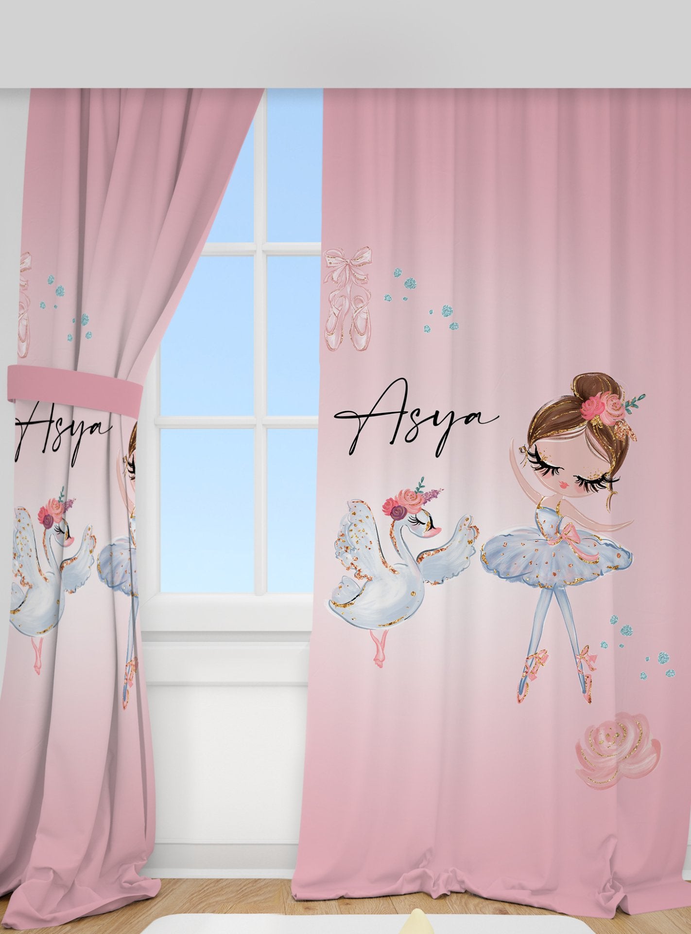Kişiye Özel Baskılı Fon Perde Unicorn ve Balerin