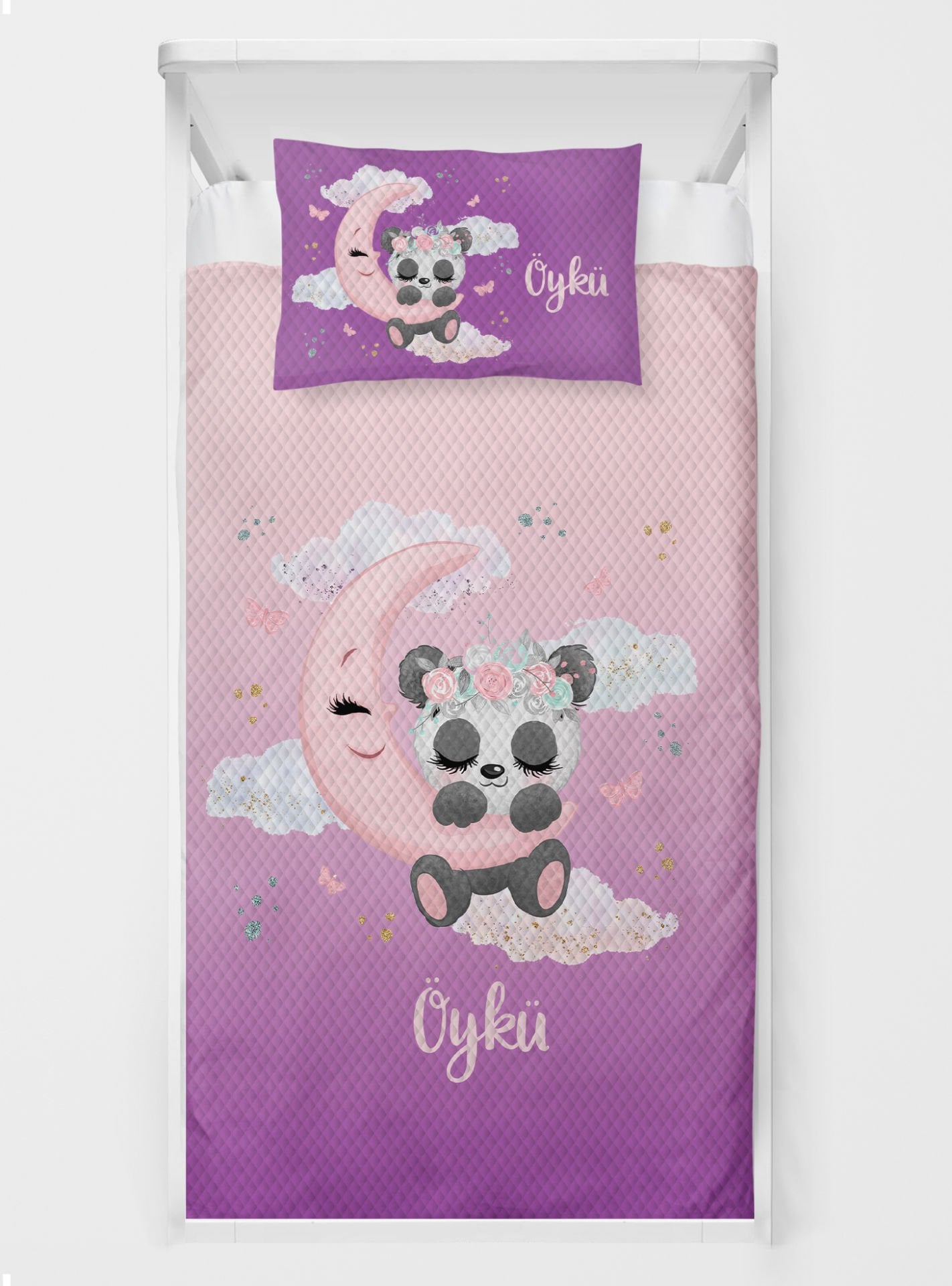 Kişiye Özel %100 Pamuk Tek Kişilik Pike Seti Panda Ürün ana görseli