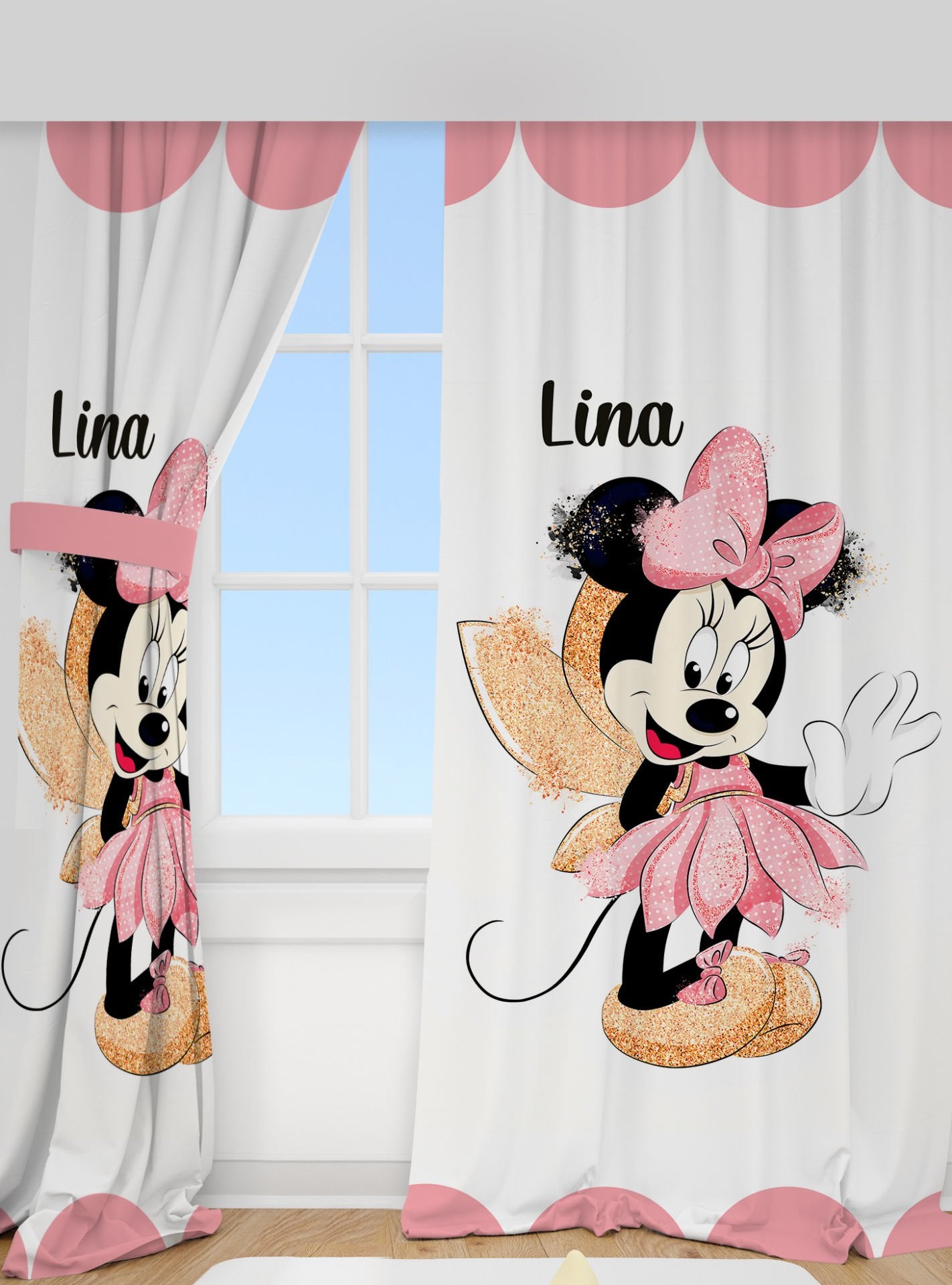 Kişiye Özel Baskılı Fon Perde Minnie Mouse Ürün ana görseli