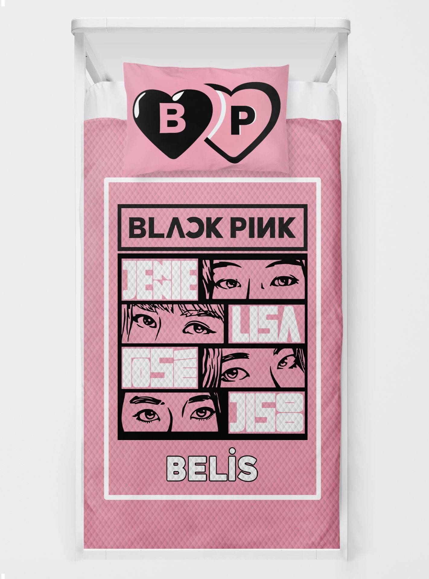 Kişiye Özel %100 Pamuk Tek Kişilik Pike Seti Black Pink yntkpk72536970 Ürün ana görseli
