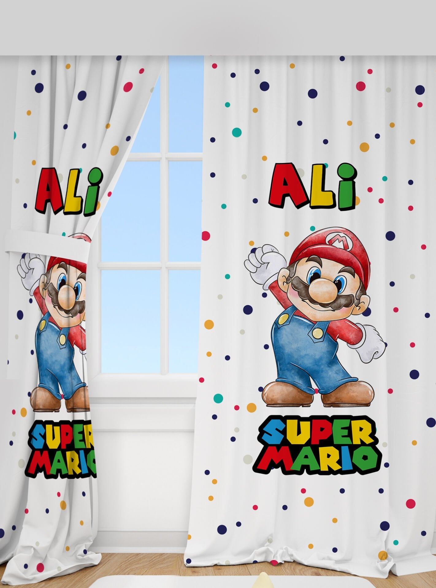 Kişiye Özel Baskılı Fon Perde Super Mario