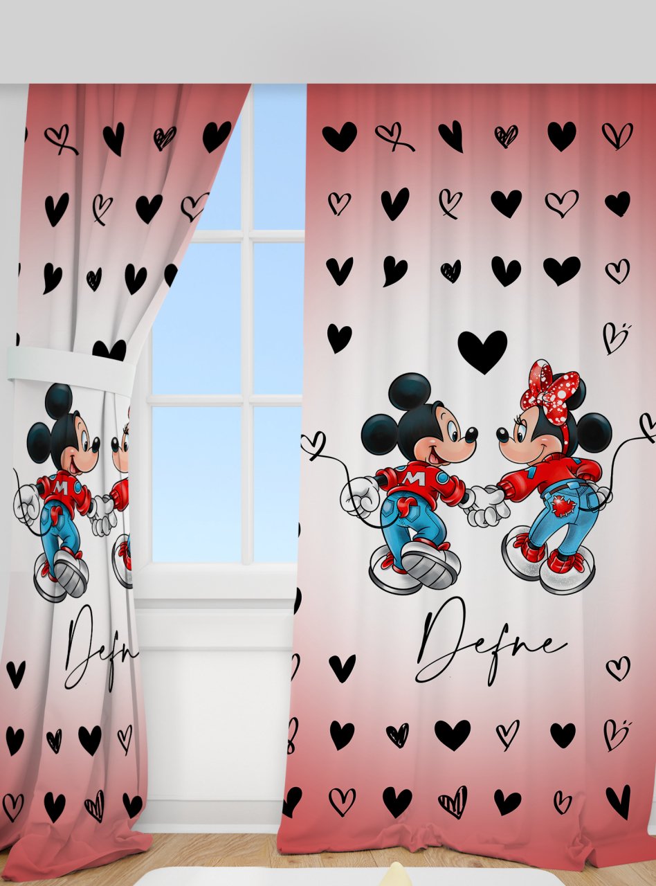 Kişiye Özel Baskılı Fon Perde Minnie ve Mickey Mouse Ürün ana görseli