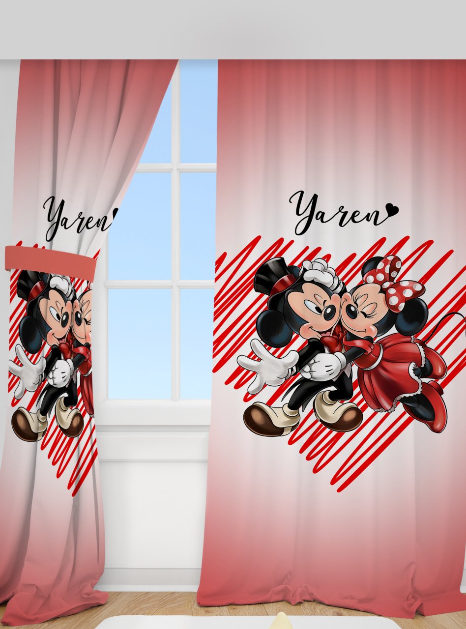 Kişiye Özel Baskılı Fon Perde Minnie ve Mickey Mouse Ürün ana görseli