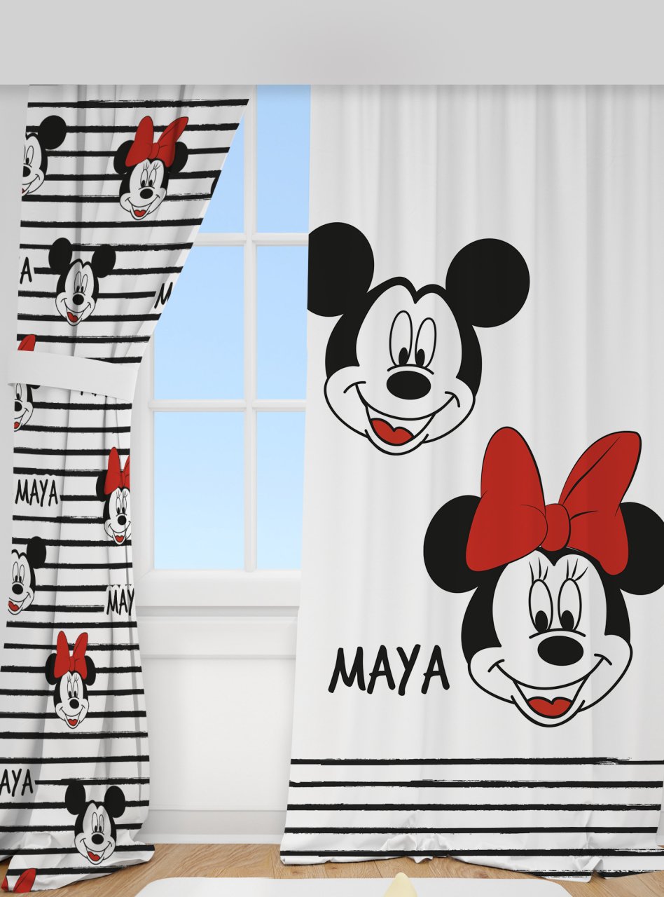 Kişiye Özel Baskılı Fon Perde Minnie Mickey Ürün ana görseli