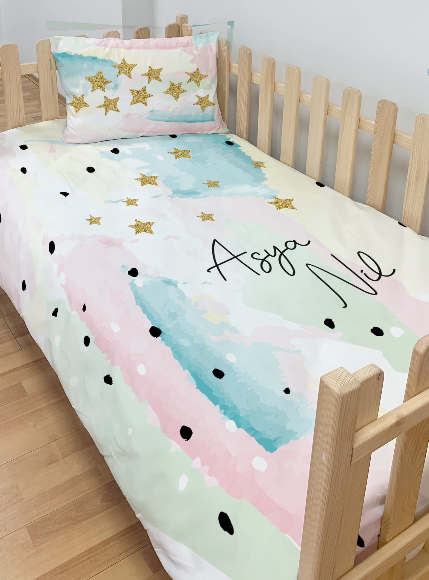 Kişiye Özel Montessori %100 Pamuk Nevresim Seti Yıldızlar Ürün ana görseli
