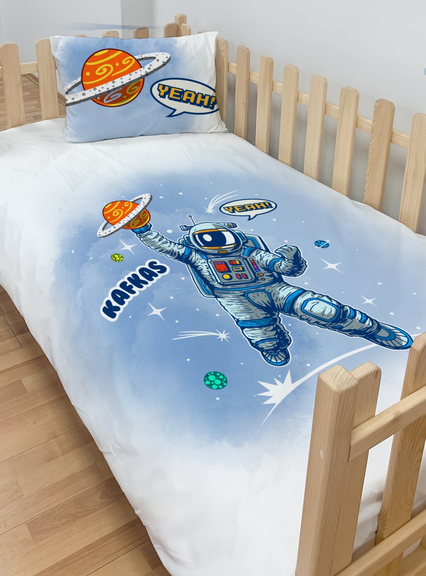 Kişiye Özel Montessori %100 Pamuk Nevresim Seti Astronot Ürün ana görseli