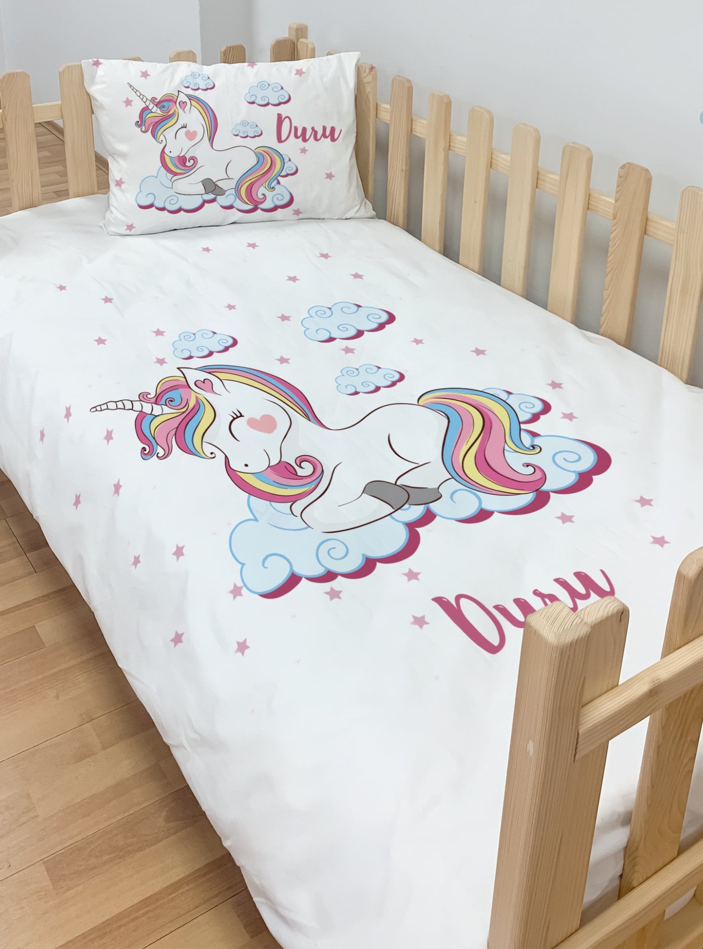 Kişiye Özel Montessori %100 Pamuk Nevresim Seti Unicorn Ürün ana görseli