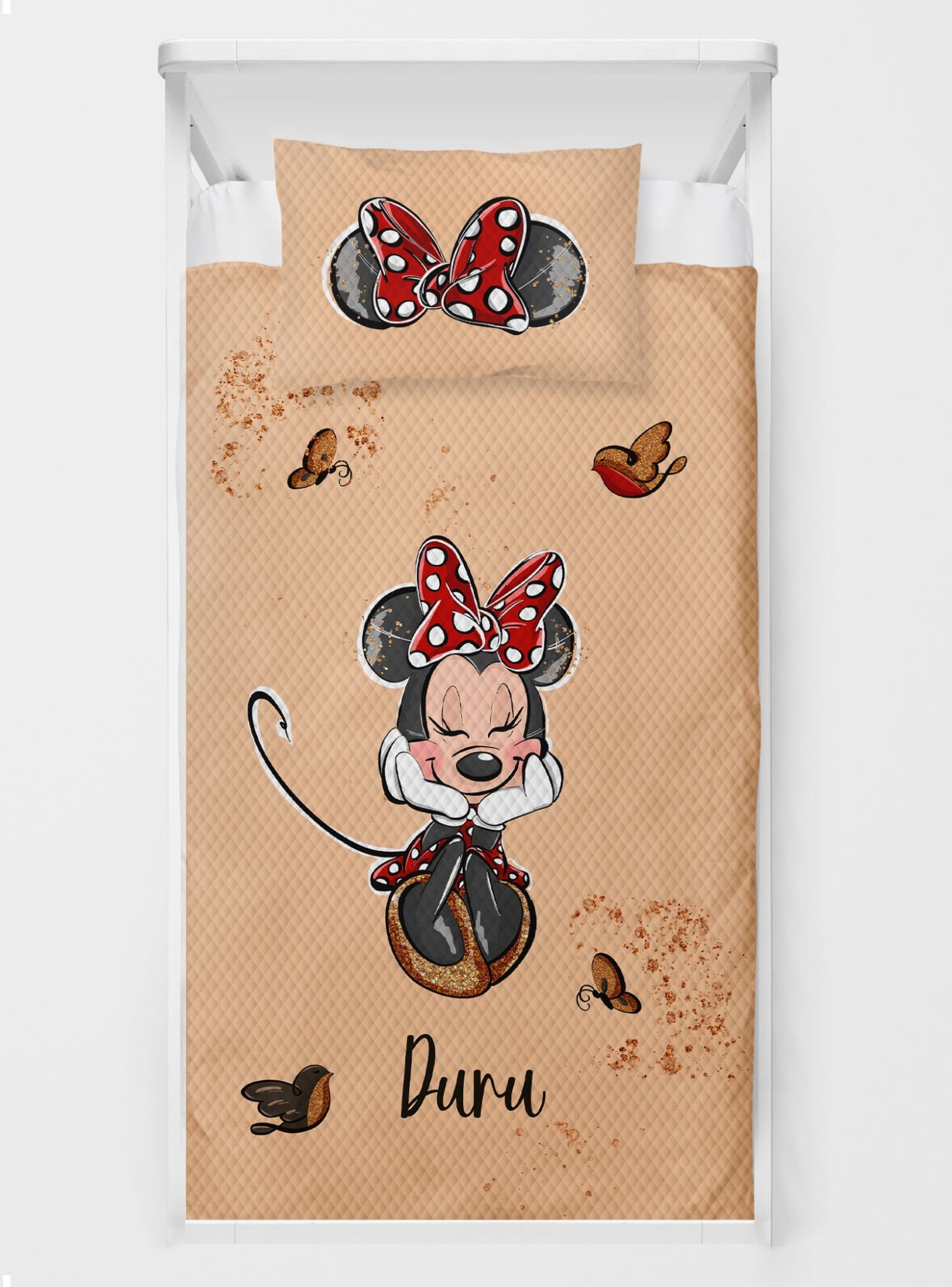 Kişiye Özel %100 Pamuk Tek Kişilik Pike Seti Minnie Mouse yntkpk72536985