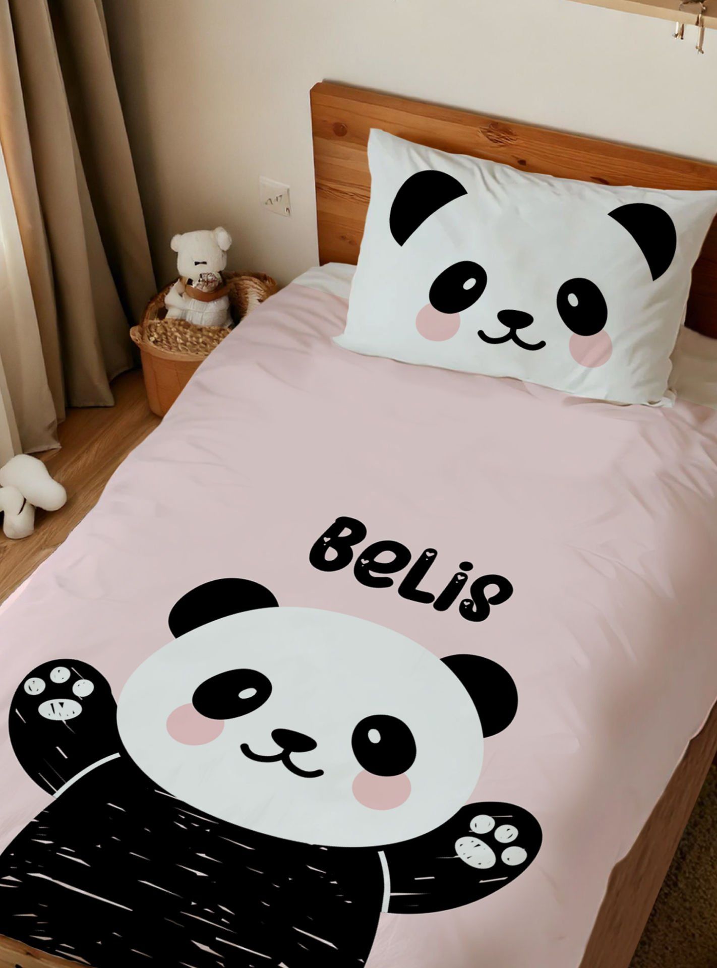 Kişiye Özel Tek Kişilik Nevresim Takımı Panda Ürün ana görseli