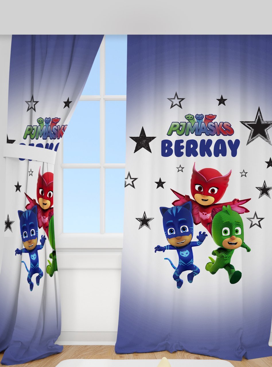 Kişiye Özel Baskılı Fon Perde Pj Maskeliler