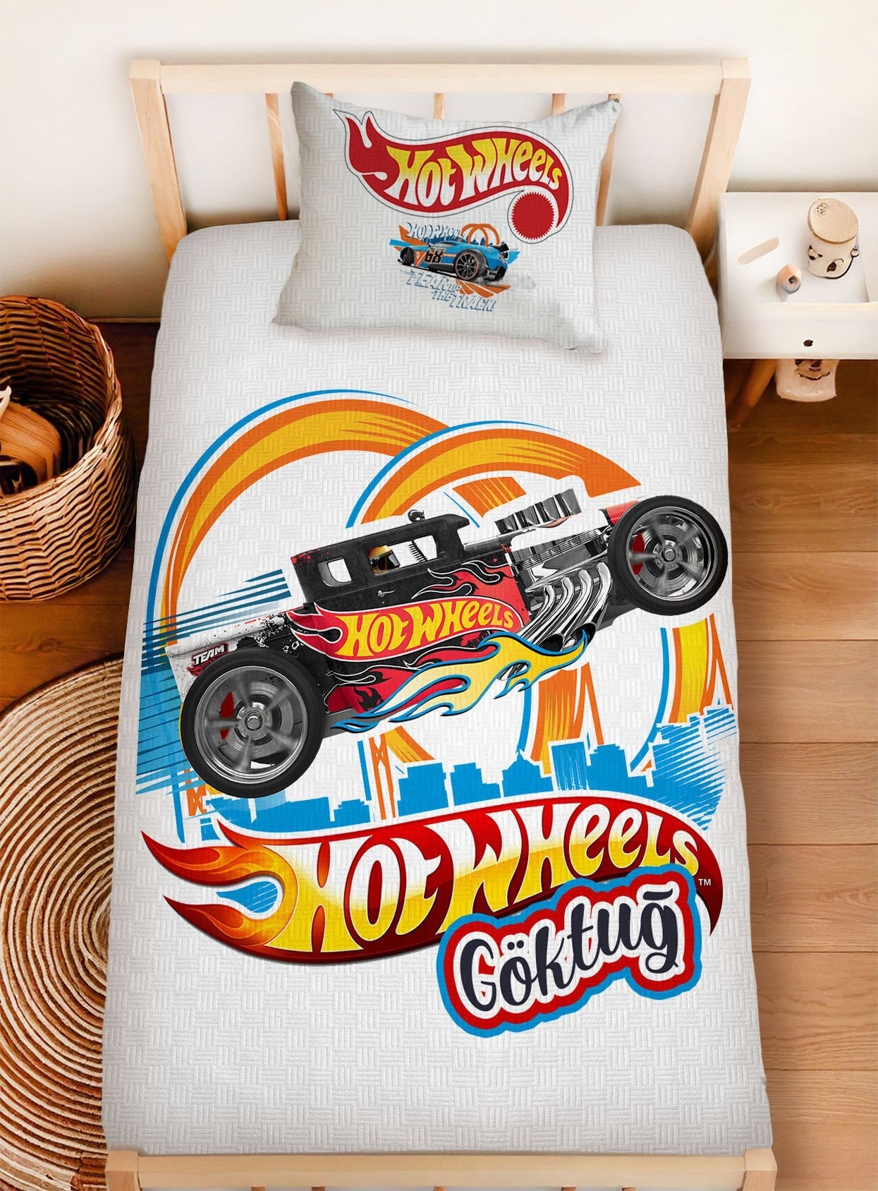 Kişiye Özel %100 Pamuk Tek Kişilik Pike Seti Hot Wheels