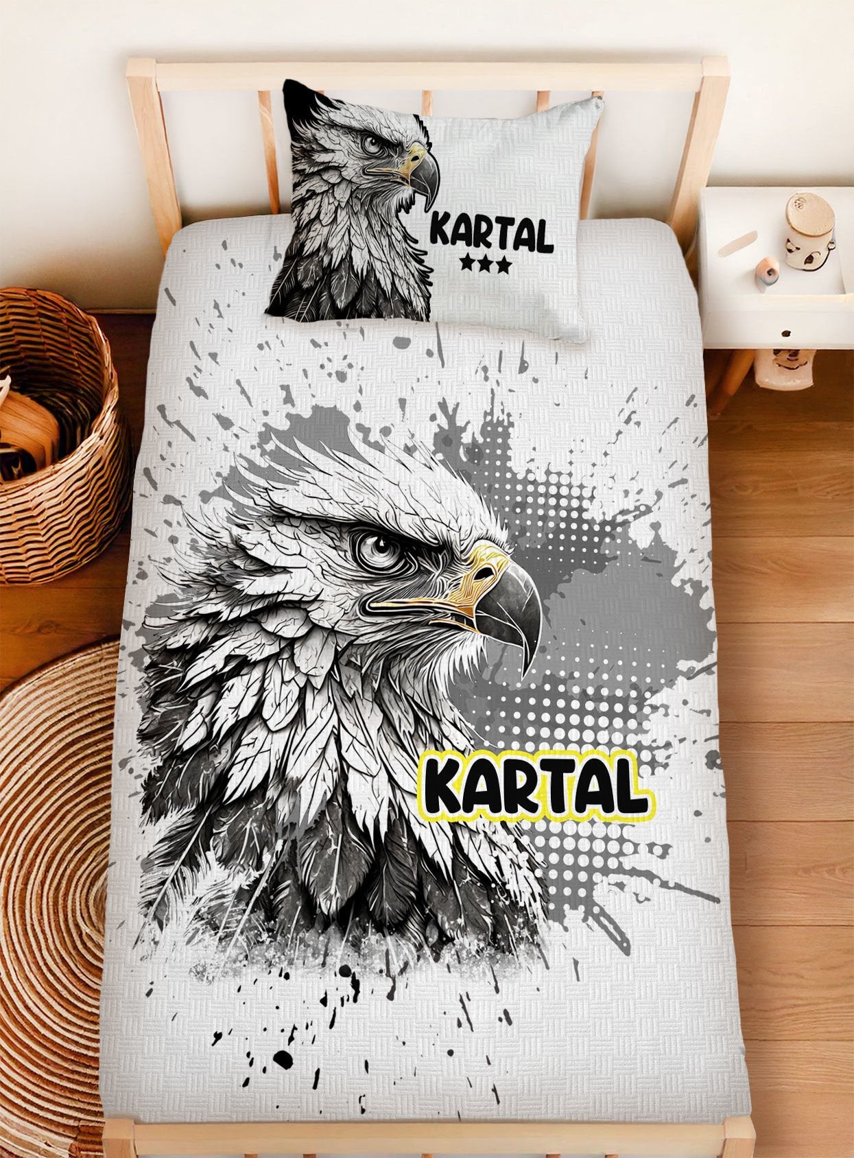Kişiye Özel %100 Pamuk Tek Kişilik Pike Seti Kartal