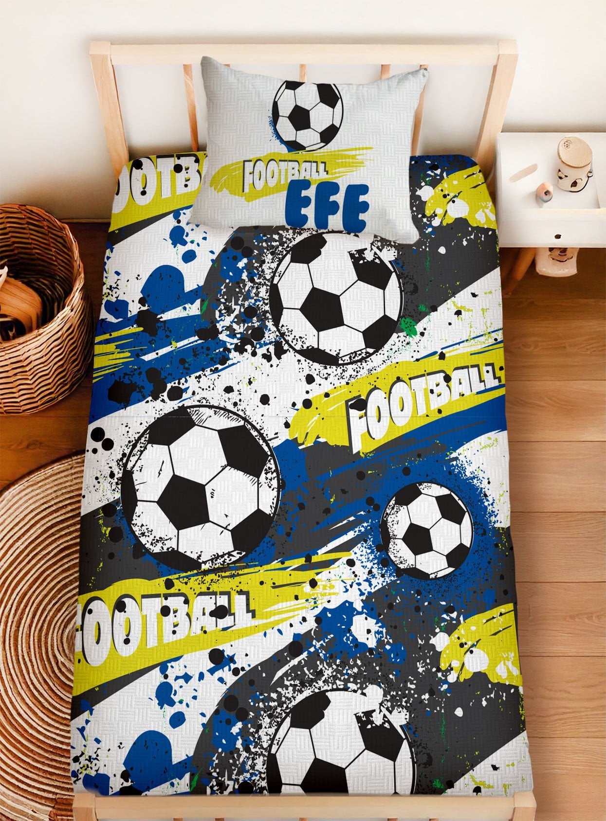 Kişiye Özel %100 Pamuk Tek Kişilik Pike Seti Futbol Ürün ana görseli
