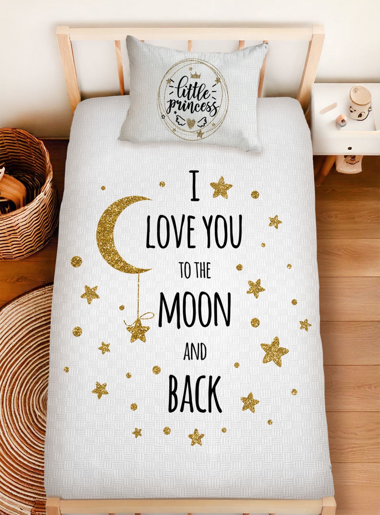 Kişiye Özel %100 Pamuk Tek Kişilik Pike Seti I Love You Ürün ana görseli