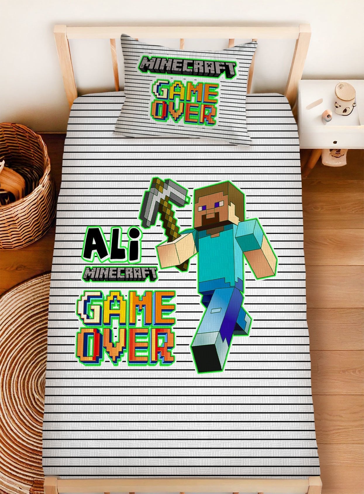 Kişiye Özel %100 Pamuk Tek Kişilik Pike Seti Minecraft Ürün ana görseli