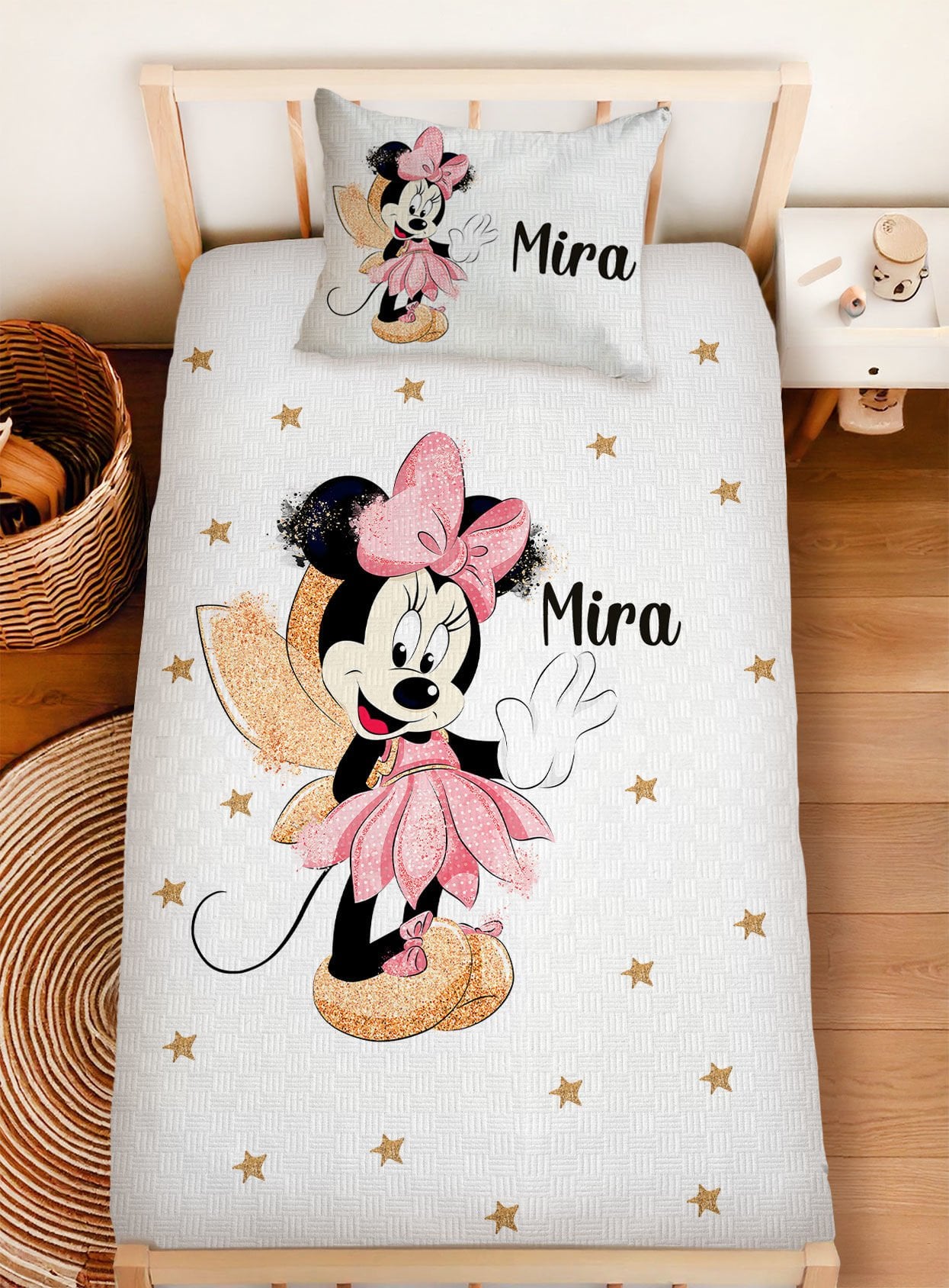 Kişiye Özel %100 Pamuk Tek Kişilik Pike Seti Minnie Mouse