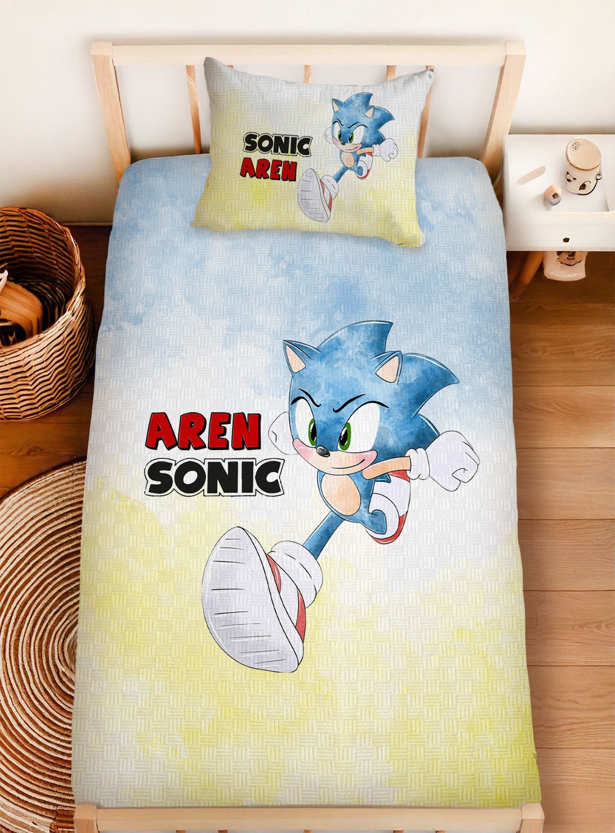 Kişiye Özel %100 Pamuk Tek Kişilik Pike Seti Sonic Ürün ana görseli
