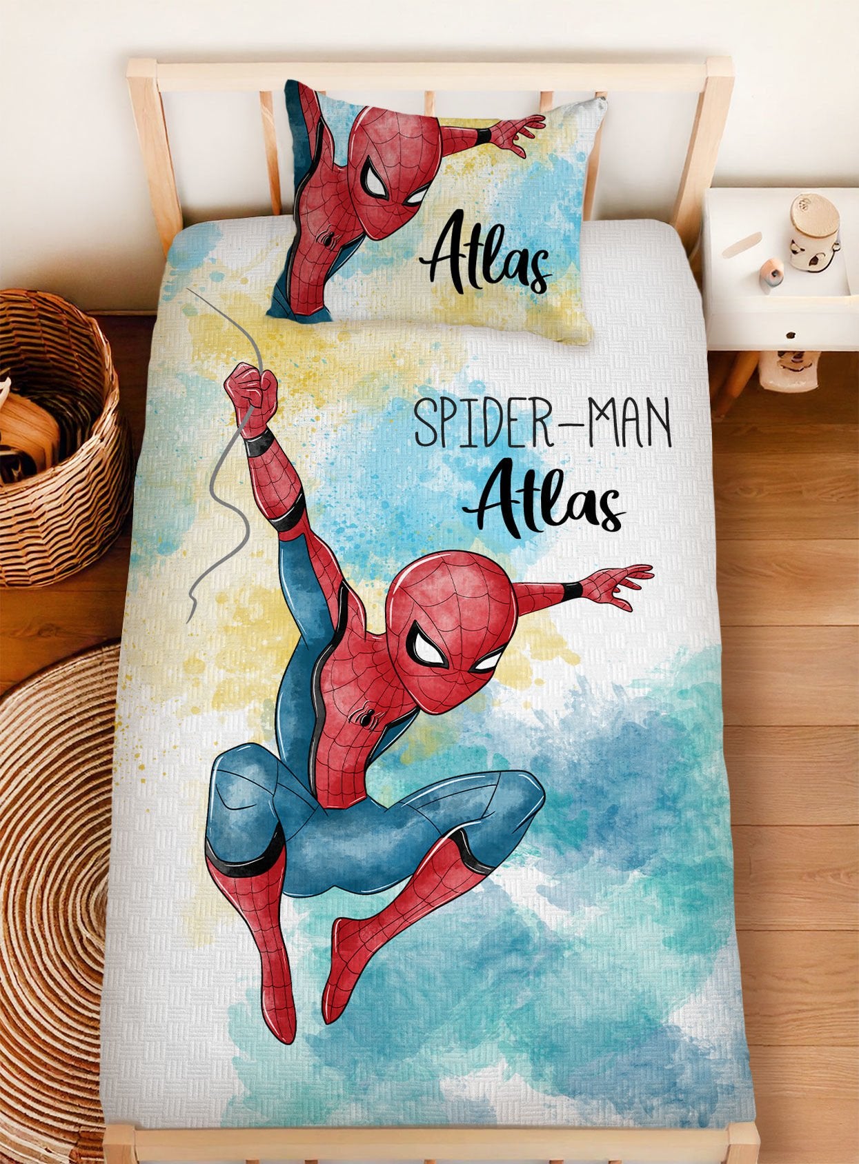 Kişiye Özel %100 Pamuk Tek Kişilik Pike Seti Örümcek Adam Spiderman Ürün ana görseli