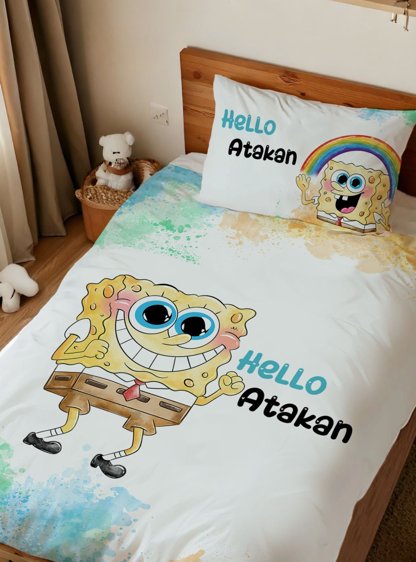 Kişiye Özel Tek Kişilik Nevresim Takımı Sünger Bob Ürün ana görseli