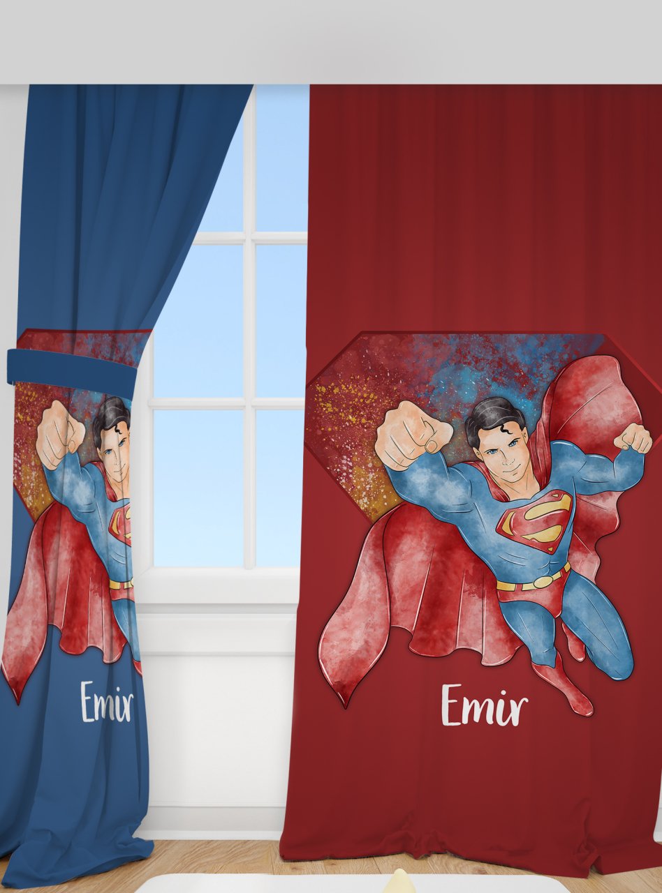 Kişiye Özel Baskılı Fon Perde Super Man Ürün ana görseli