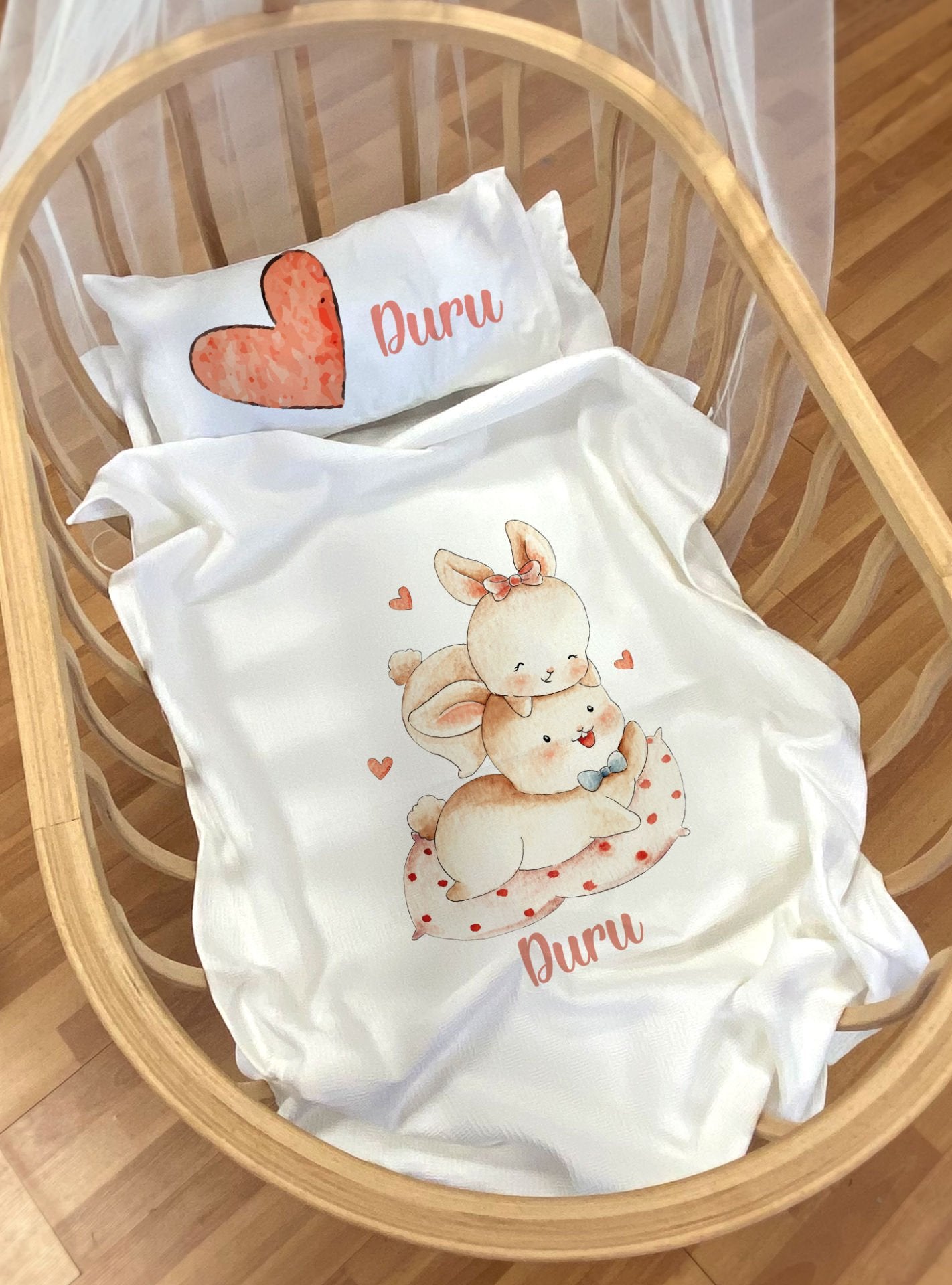 Anne Yanı ve Park Yatak Pike Seti Tavşanlar Ürün ana görseli