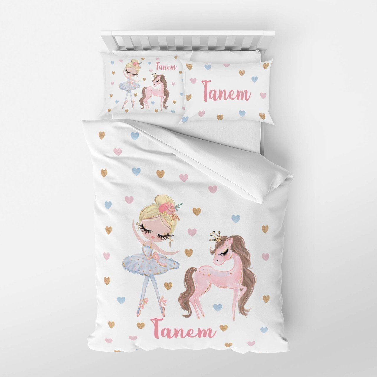 Kişiye Özel Tek Kişilik Nevresim Takımı Unicorn ve Balerin Ürün ana görseli