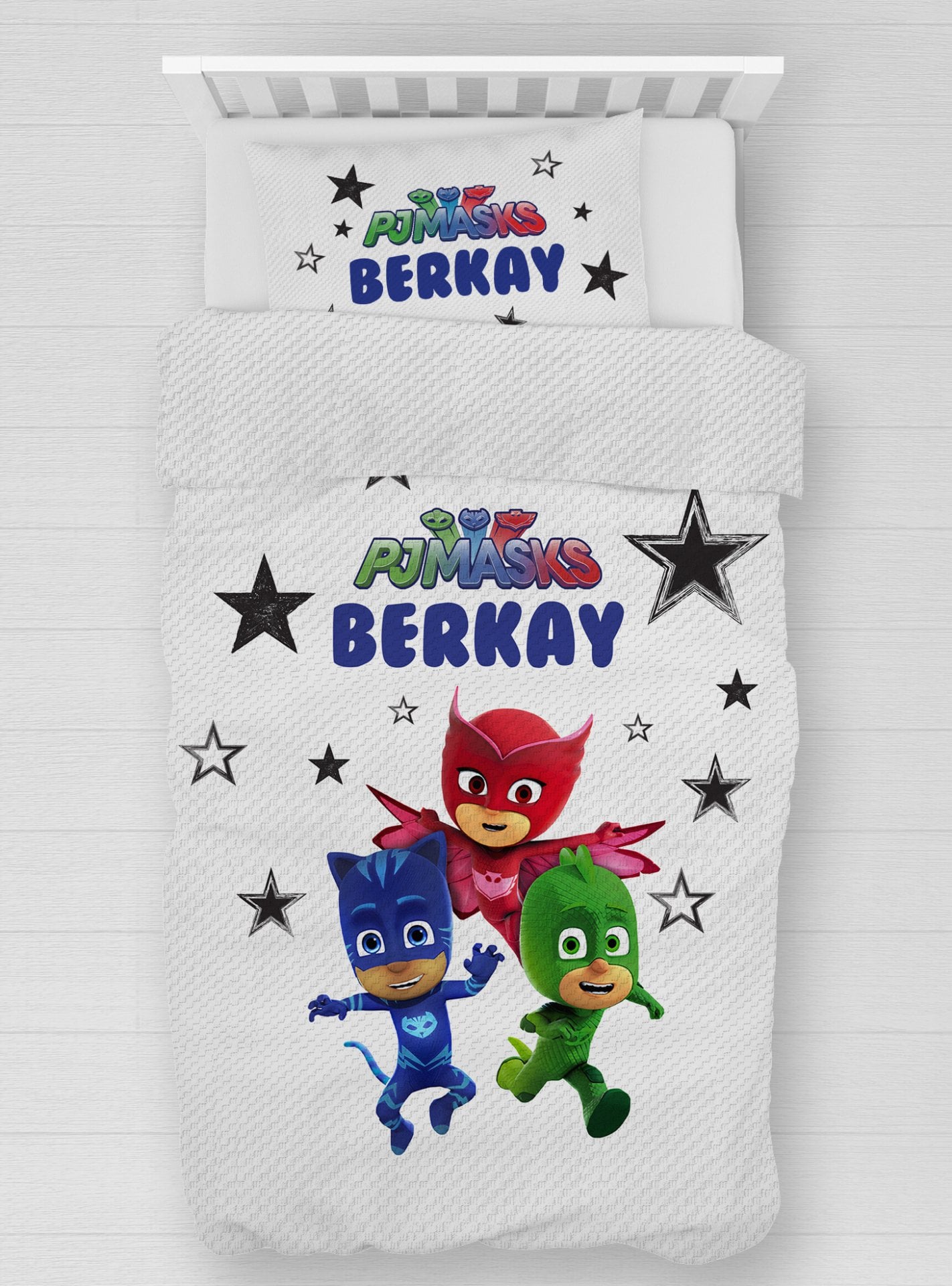 Kişiye Özel %100 Pamuk Tek Kişilik Pike Seti Pj Maskeliler tkpk72536936