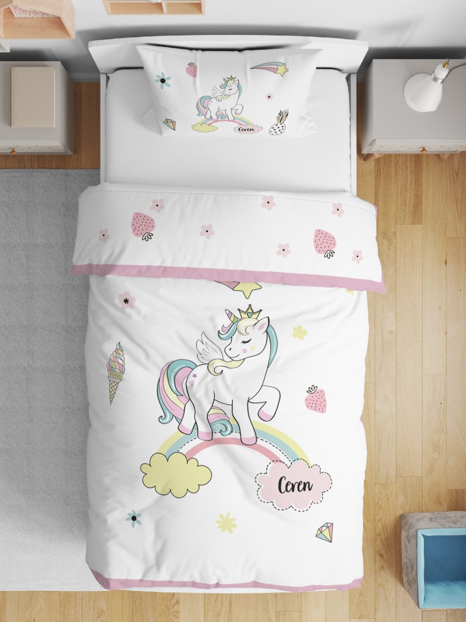 Kişiye Özel Çift Taraflı Yorgan Unicorn Ürün ana görseli
