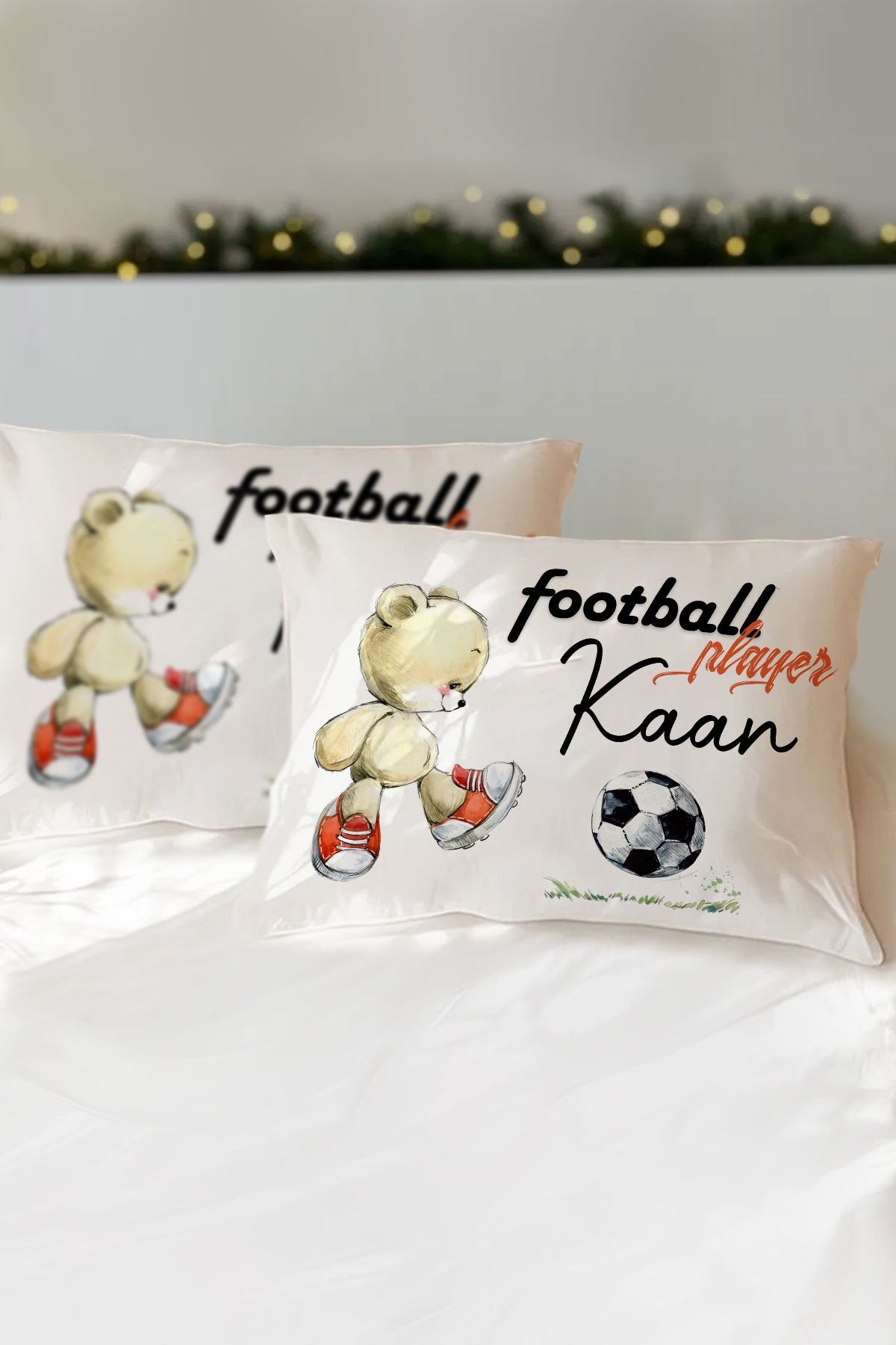Kişiye Özel Futbolcu Ayıcık Çocuk Yastık Kılıfı