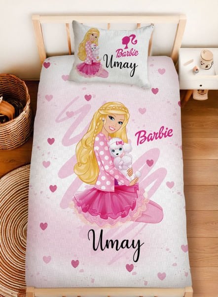 Kişiye Özel %100 Pamuk Tek Kişilik Pike Seti Barbie