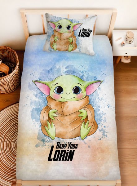 Kişiye Özel %100 Pamuk Tek Kişilik Pike Seti Star Wars Yoda