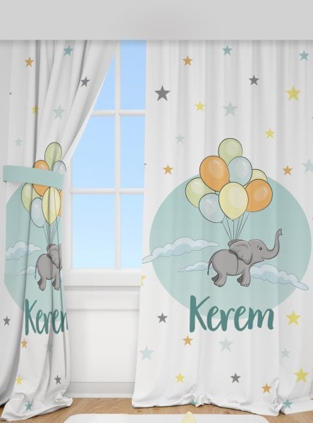 Kişiye Özel Fon Perde Balonlu Fil