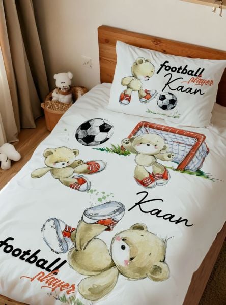 Kişiye Özel Tek Kişilik Nevresim Takımı Futbol Ayı