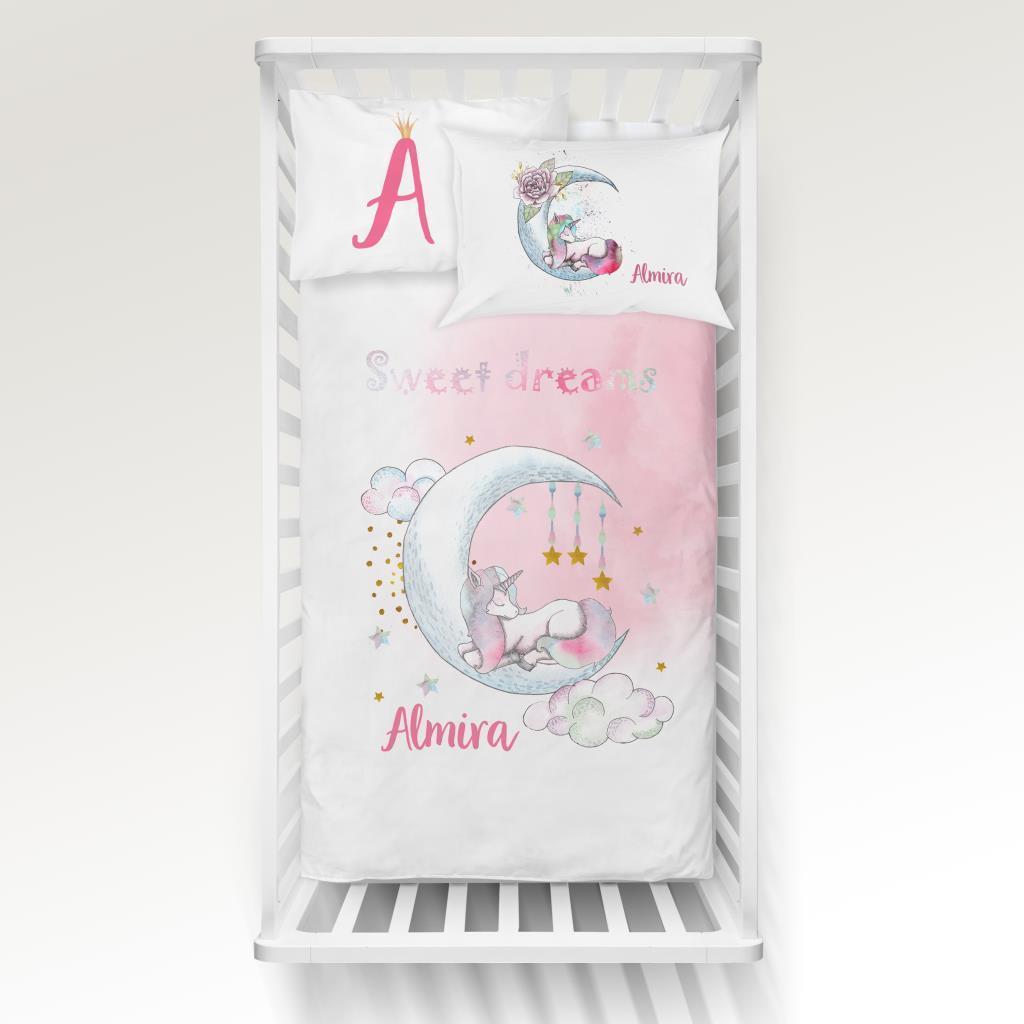 Kişiye Özel Bebek Nevresim Takımı Aydaki Unicorn