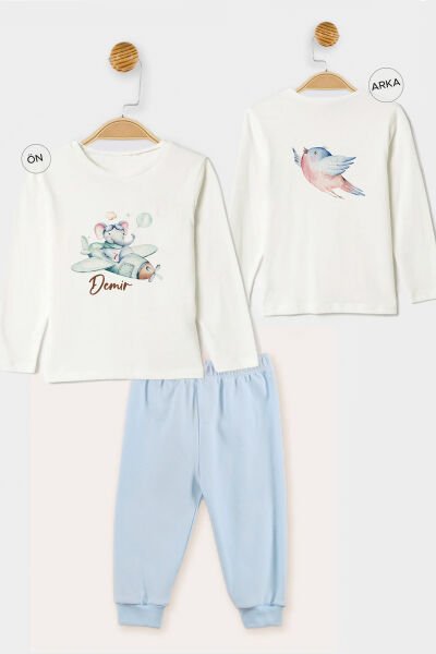 İsme Özel Organik Erkek Bebek Pijama Takımı Pilot Fil