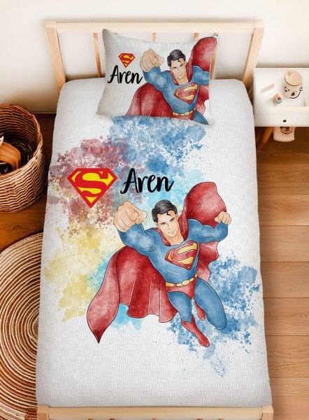 Kişiye Özel %100 Pamuk Tek Kişilik Pike Seti Superman